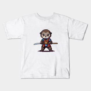 Little Otter Samurai Pixel Kids T-Shirt